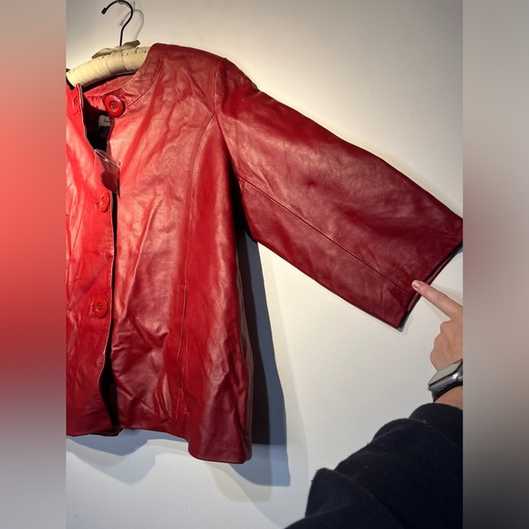 Neiman Marcus NWOT Vintage Short Red Cape Style Leather Jacket Sz XL Y2K - Picture 9 of 14